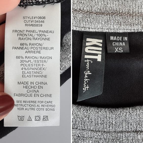 KUT From The Kloth Top Women XS Black Gray Floral Raglan Long Sleeve Casual - Picture 7 of 9